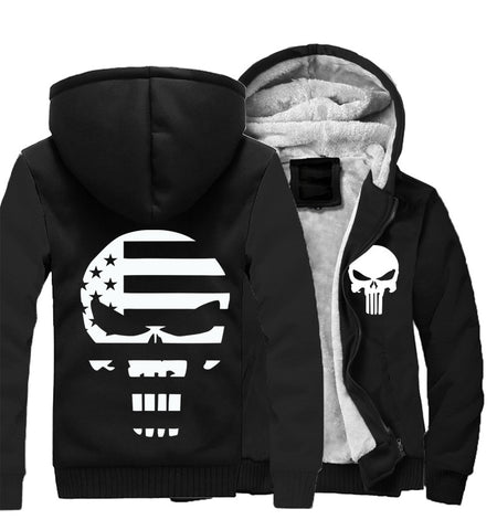 Image of Punisher Jackets - Solid Color Punisher Movie Series Punisher Skull Fleece Jacket