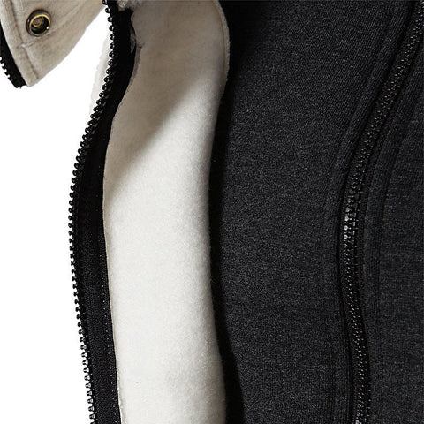 Image of Solid Color Comfortable Coats - Zip Up Grey Black Coat
