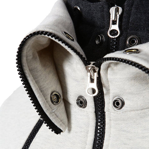 Image of Solid Color Comfortable Coats - Zip Up Grey Black Coat