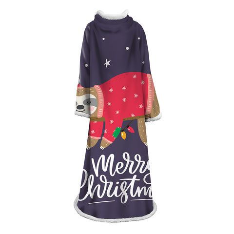 Image of 3D Digital Printed Blanket With Sleeves-Christmas Series Blanket Robe