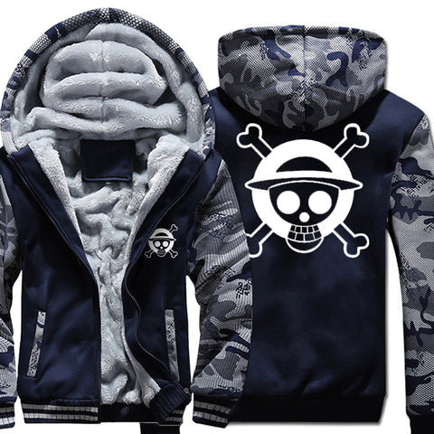 Image of One Piece Jackets - Solid Color One Piece Anime Series One Piece Sign Super Cool Fleece Jacket