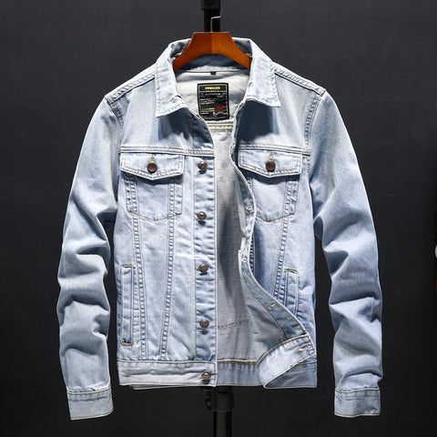 Image of Denim Jackets - Solid Color Denim Jacket Series Retro Denim Jacket Fashion Fleece Denim Jacket