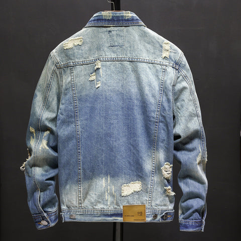 Image of Denim Jackets - Solid Color Denim Jacket Series BROKEN HOLE Super Cool Denim Jacket