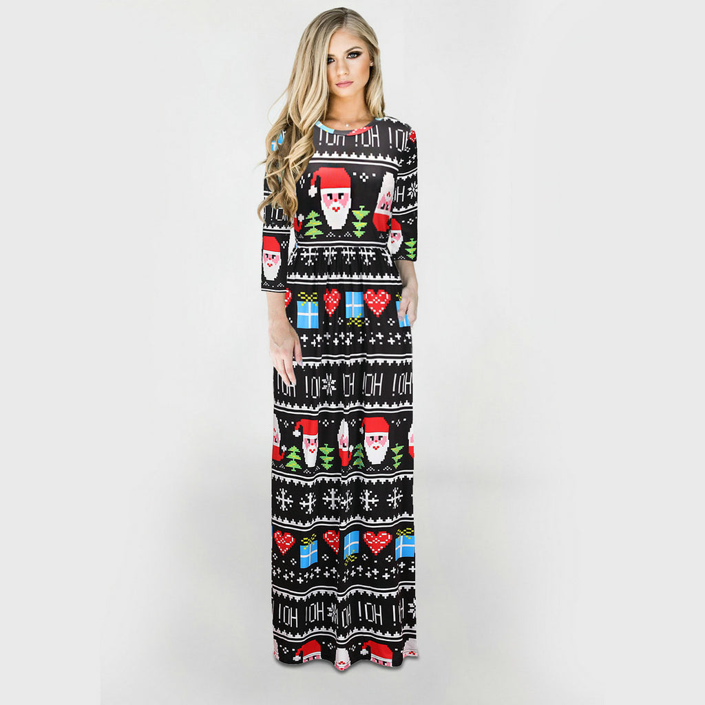 Christmas Dresses - Long Sleeves Xmas Santa Claus Black Dress