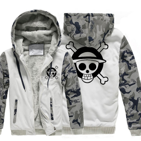 Image of One Piece Jackets - Solid Color One Piece Anime Series One Piece Sign Super Cool Fleece Jacket