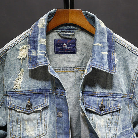 Image of Denim Jackets - Solid Color Denim Jacket Series BROKEN HOLE Super Cool Denim Jacket