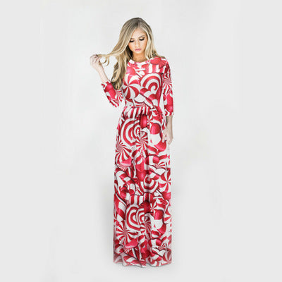 Image of Christmas Dresses - Long Sleeves Red-rose Dress