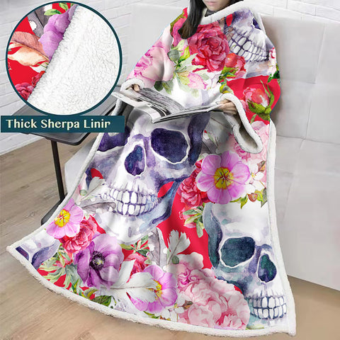 Image of 3D Digital Printed Skull Blanket With Sleeves-Horror Blanket Robe