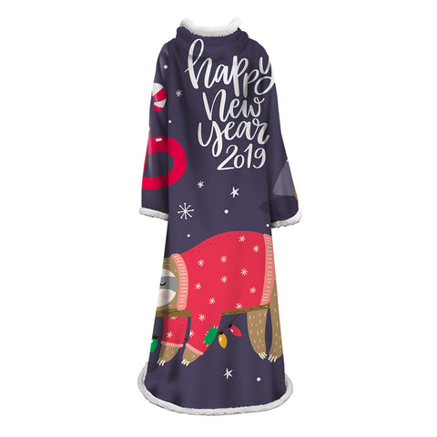 Image of 3D Digital Printed Blanket With Sleeves-Christmas Series Blanket Robe