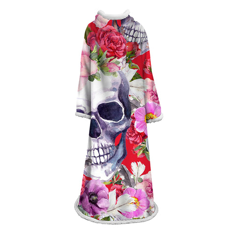 Image of 3D Digital Printed Skull Blanket With Sleeves-Horror Blanket Robe