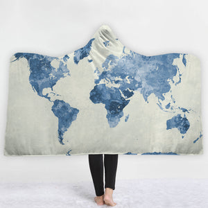 Map Hooded Blankets - Map Series Map White and Blue Fleece Hooded Blanket