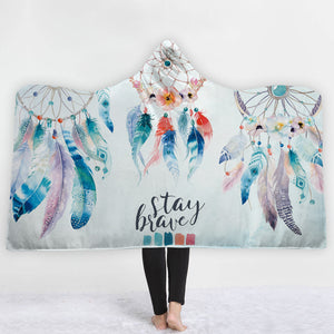 Watercolor Hooded Blankets - Watercolor Birds Feather Pattern Fleece Hooded Blanket