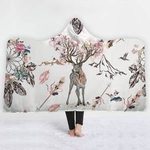 Watercolor Hooded Blankets - Watercolor Deer Fleece Hooded Blanket