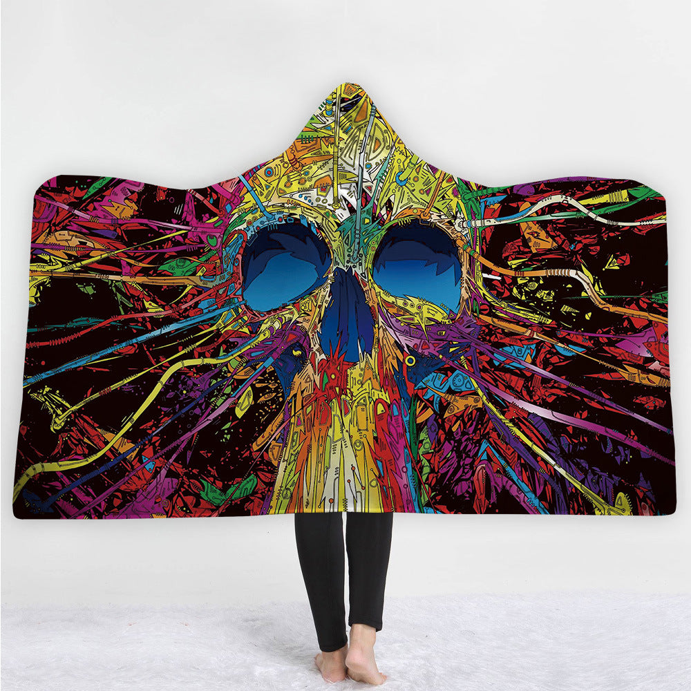 Skull Hooded Blankets - Skull Series Colorful Skull Icon Fleece Hooded Blanket