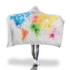 Map Hooded Blankets - Map Series Colorful World Map Fleece Hooded Blanket