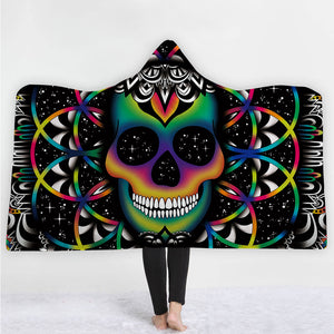 Skull Hooded Blankets - Animal Series Skull Galaxy Black Fleece Hooded Blanket