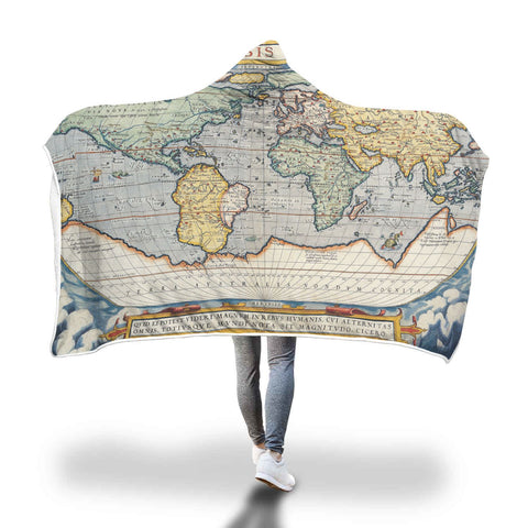 Image of Map Hooded Blankets - Map Series Northern Hemisphere Map Fleece Hooded Blanket