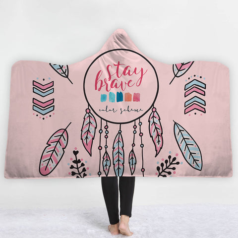 Image of Watercolor Hooded Blankets - Watercolor Series Charming Feather Icon Pink Fleece Hooded Blanket