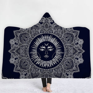 Religious Hooded Blankets - Religious Series Sun God Icon Black Fleece Hooded Blanket