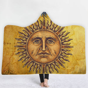 Religious Hooded Blankets - Religious Series Ancient Sun God Icon Yellow Fleece Hooded Blanket