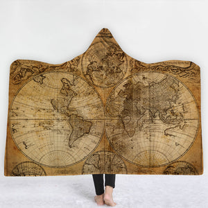 Map Hooded Blankets - Map Series Earth Map Fleece Hooded Blanket