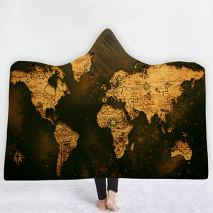 Map Hooded Blankets - Map Series Arctic Circle Map Fleece Hooded Blanket