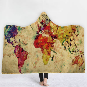 Map Hooded Blankets - Map Series Asia Map Colorful Fleece Hooded Blanket