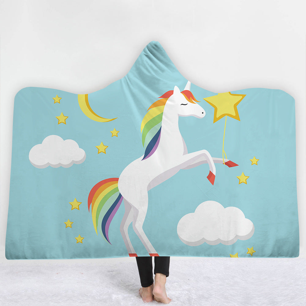 Unicorn Hooded Blankets - Unicorn Series Cute Unicorn White Clouds Fleece Hooded Blanket