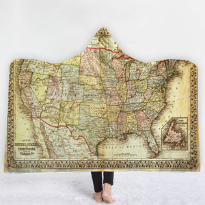 Map Hooded Blankets - Map Series United States Map Fleece Hooded Blanket