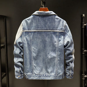Denim Jackets - Solid Color Denim Jacket Series Light Blue Fashion Fleece Denim Jacket