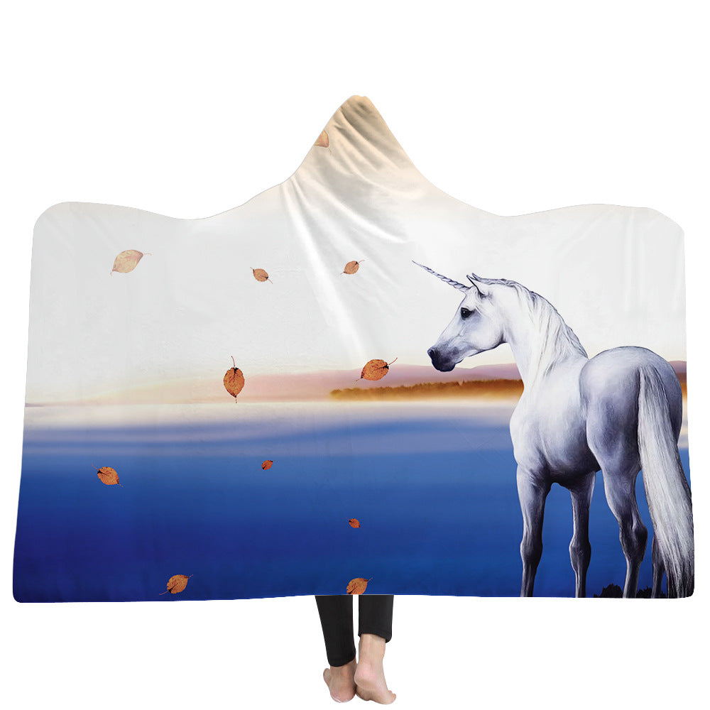 Unicorn Hooded Blankets - Unicorn Series Unicorn Sea Blue Fleece Hooded Blanket