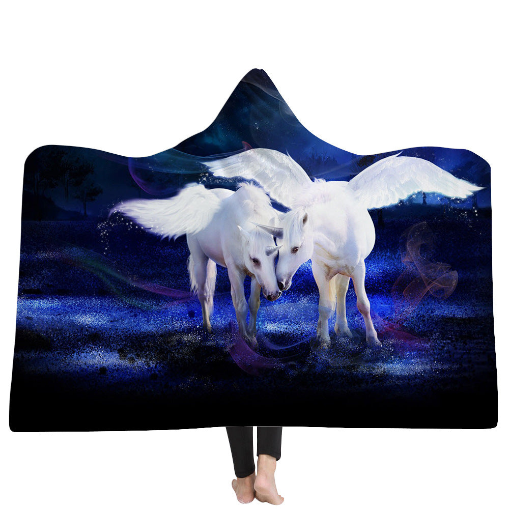 Unicorn Hooded Blankets - Unicorn Series Unicorn Galaxy Blue Fleece Hooded Blanket