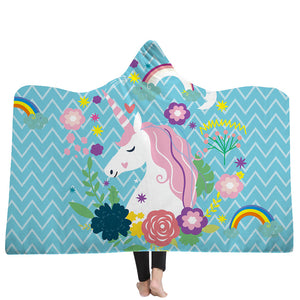 Unicorn Hooded Blankets - Unicorn Series Rainbow Ripple Blue Fleece Hooded Blanket