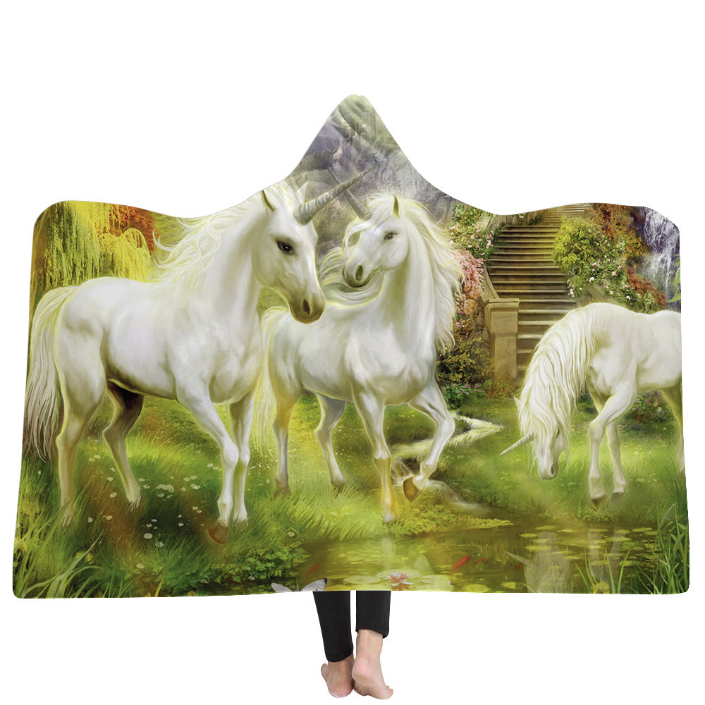 Unicorn Hooded Blankets - Unicorn Series White Unicorn Icon Fleece Hooded Blanket