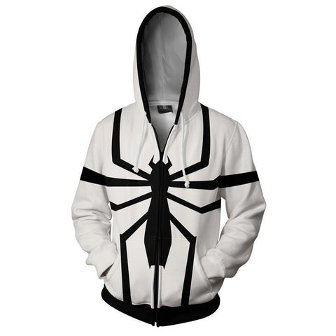 Image of Spiderman Hoodies - Black and white venom spiderman 3D Zip Up Hoodie