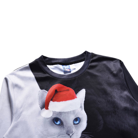 Image of Christmas Sweatshirts - Cute Black and White Christmas Cat Icon 3D Sweatshirt