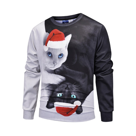 Image of Christmas Sweatshirts - Cute Black and White Christmas Cat Icon 3D Sweatshirt