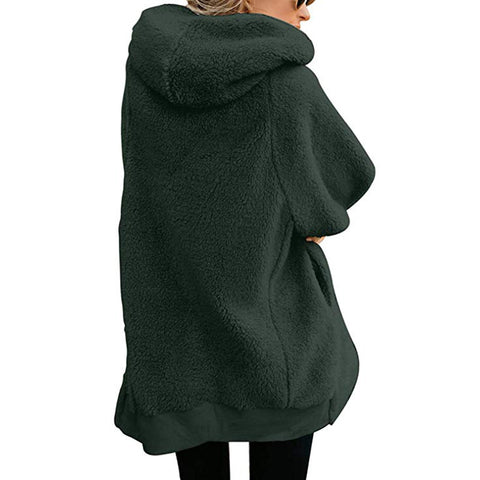 Image of Women's Coats - Women's Casual Long Sleeves Stand Collar Fleece Coat