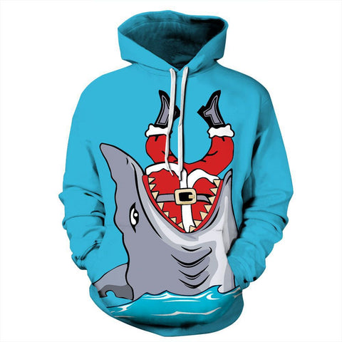 Image of Christmas Hoodies - Christmas Great White Shark Icon Super Cool 3D Hoodie