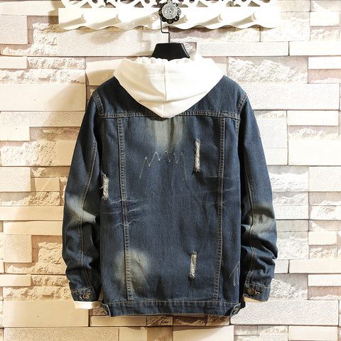 Image of Denim Jackets - Solid Color Denim Jacket Series BROKEN HOLE Fashion Denim Jacket