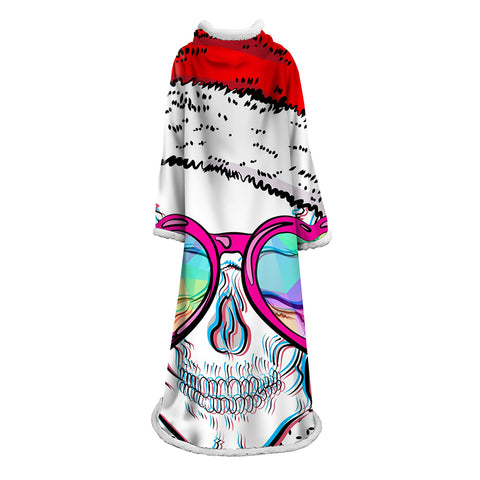 Image of 3D Digital Printed Skull Blanket With Sleeves-Horror Blanket Robe