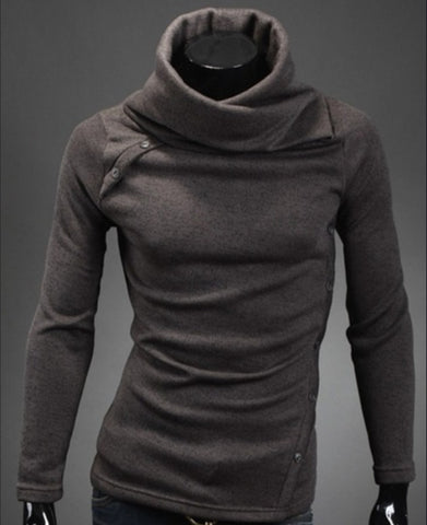 Image of Solid Color Roll Neck Hoodies - Pullover Fleece Black Grey Hoodie