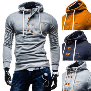 Solid Color Button Hoodies - Pullover Standing Collar Blue Grey Hoodie