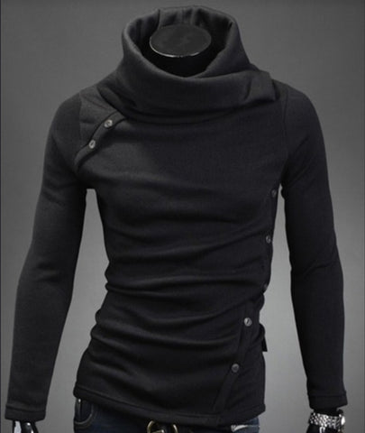 Image of Solid Color Roll Neck Hoodies - Pullover Fleece Black Grey Hoodie