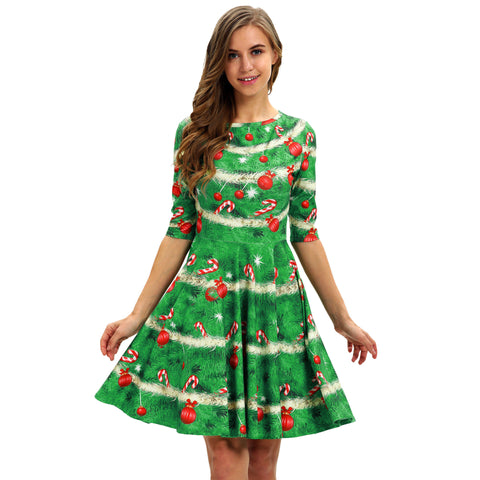 Image of Christmas Dresses - Long Sleeves Xmas Green Dress