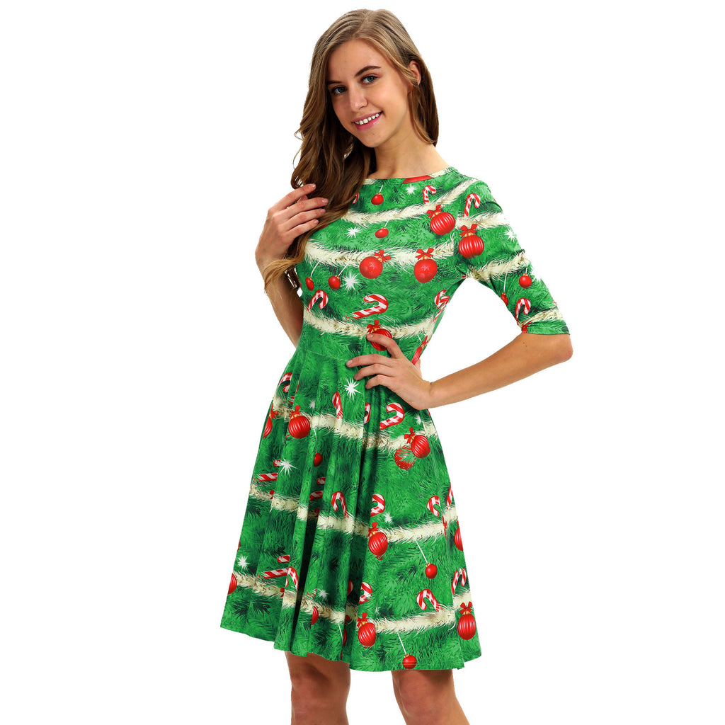 Christmas Dresses - Long Sleeves Xmas Green Dress