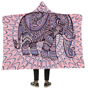 Magic Hooded Blankets - Magic Series Elephant Pink Pattern Fleece Hooded Blanket