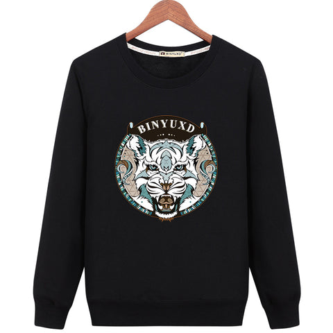 Image of Harajuku Style Sweatshirts - Solid Color Harajuku Style Series BINYUXD Tiger Icon Fashion Fleece Sweatshirt