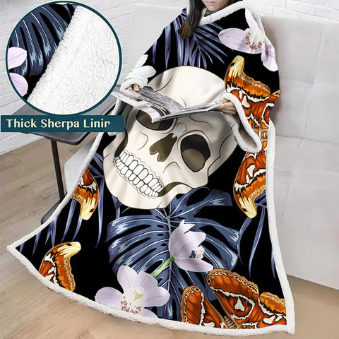 Image of 3D Digital Printed Skull Blanket With Sleeves-Horror Blanket Robe