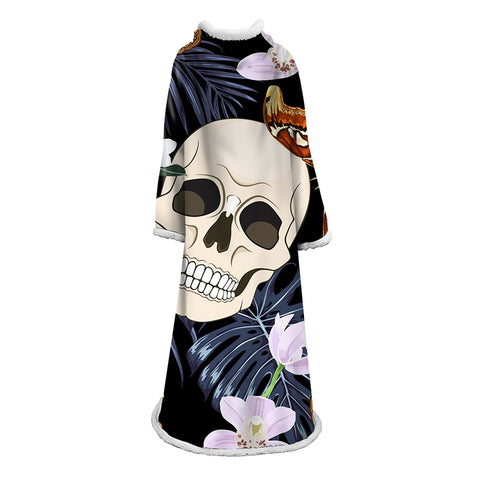 Image of 3D Digital Printed Skull Blanket With Sleeves-Horror Blanket Robe